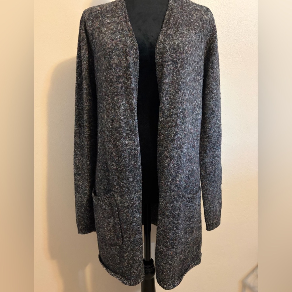 Women's Gray/speckled Open Front knee length Sweater